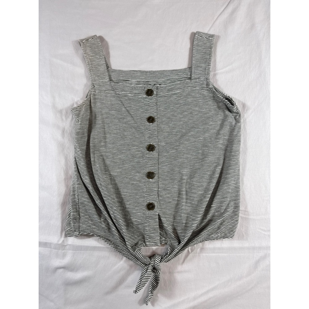 LOFT Womens Olive Green Striped Button Front Tie Hem Tank Top Size M 501939